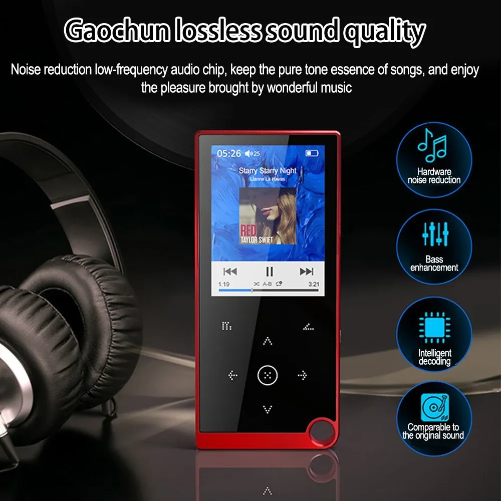 Bluetooth5.0 Lossless Hudobný Prehrávač MP3, Prenosné Audio HiFi Walkman s FM/E-knihy/Hlasový Záznamník/MP4 Video Prehrávač, 2,4-Palcový Displej