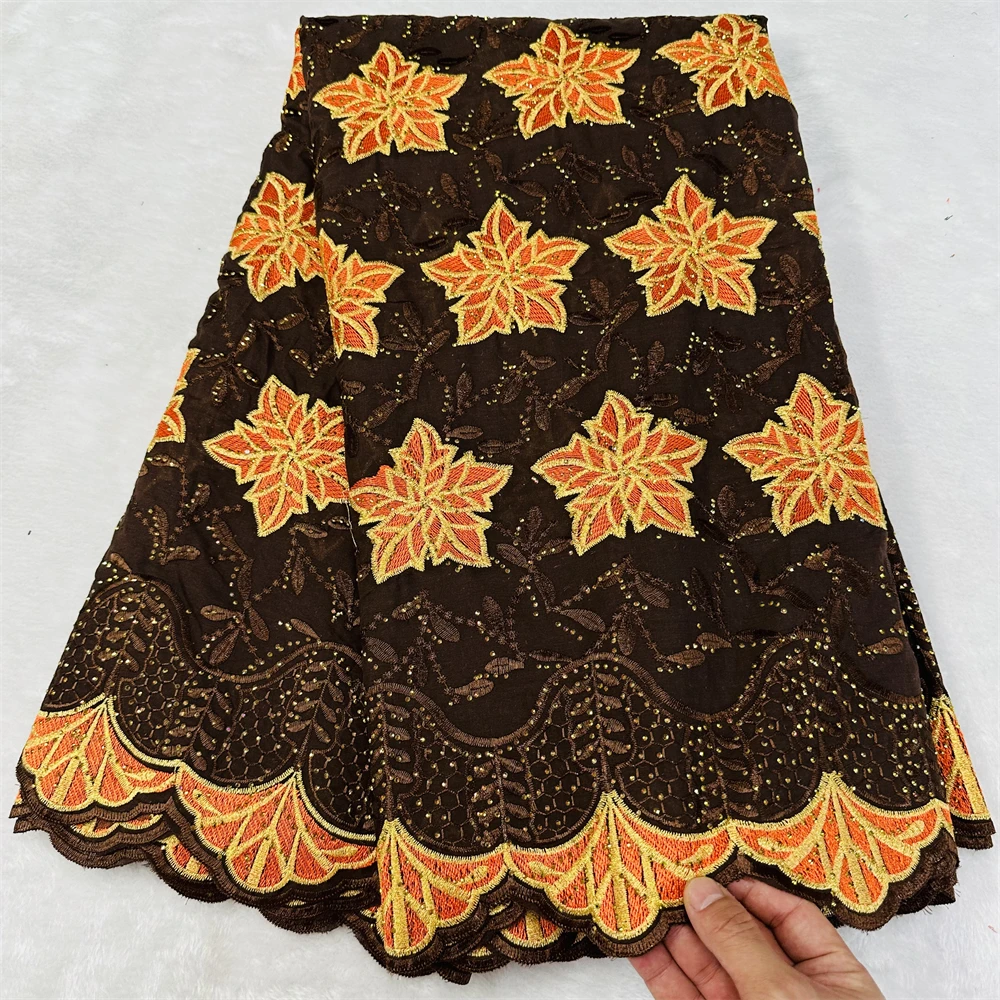 Móda 100% Bavlna Swiss Voile Čipky Textílie 5 Metrov Vysokej Kvality Party Šaty Kameň Výšivky Nigérijský Čipky Oblečenie Materiálov