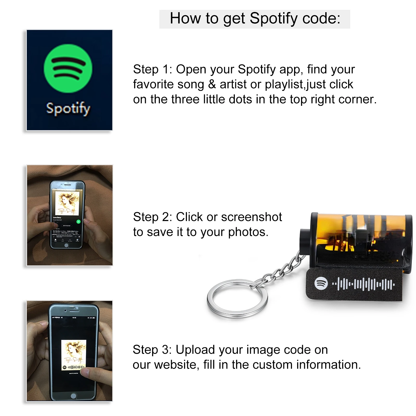 Vlastné Spotify Foto Keychain Darček Osobné Fotoaparát Film Roll plastové kľúčenky