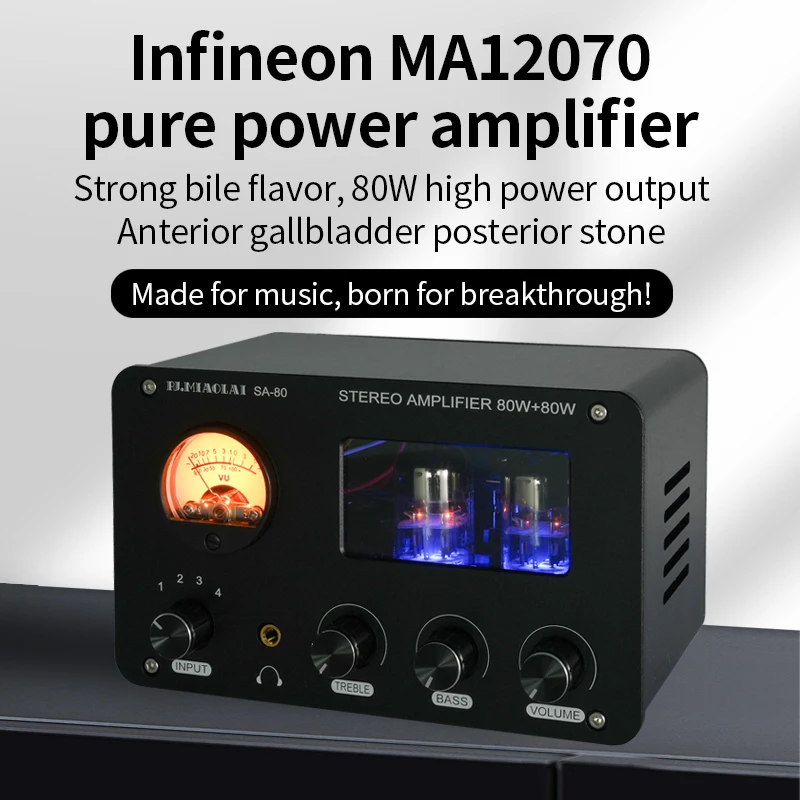 DLHiFi AMP6 MA12070 80 W*2 6H3N Trubice, UV Meter Lossless Stereo Zosilňovač pre Slúchadlá Amp 4 V 2 Z Prepnutím Voliča