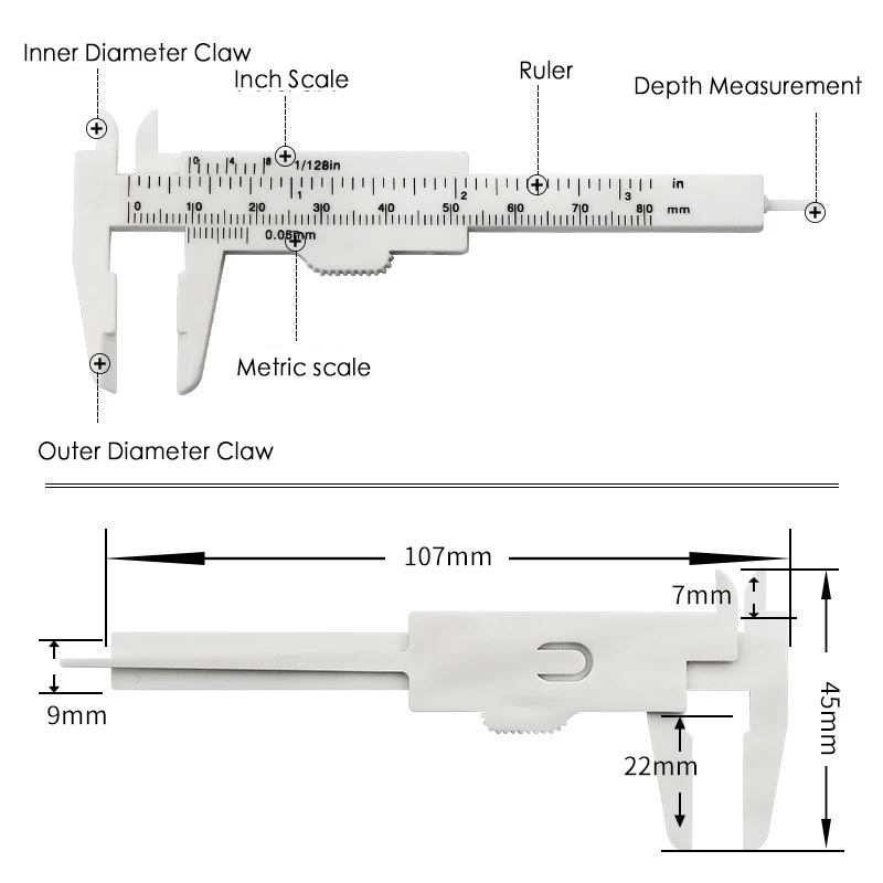 DIY 80mm Mini Plastové Dvojité Posuvné Meradlo Vernier Strmeň Hĺbka Priemer Opatrenie Nástroj Meracie Pravítka Mikrometer