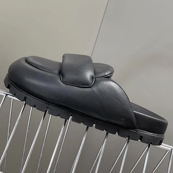 Letné Univerzálne dámske Papuče Reálnom Kožené RoundToe Dizajn, Pevné Bežné Mäkké Pohodlné Stručné Módne Dámske Topánky
