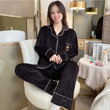 SUO&CHAO 2023 Nový kórejský Velvet Pyžamo Sady Pre Dámske jednofarebné Bežné Čipky Pyžamá 2KS Nightgown Sleepwear oblečenie pre voľný čas