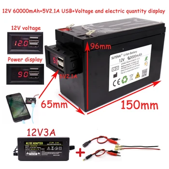 Výkonu a napätia displej 12v60a 18650 lítiová batéria + 5v2.1a USB pre solárne, deti do auta a elektrické vozidlo batérie
