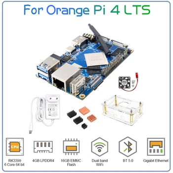 Pre Orange Pi 4 4 GB LPDDR4 16 GB EMMC Rockchip RK3399 Wifi+BT5.0 Gigabit Ethernet Vývoj Doska Heatsinks EÚ Plug