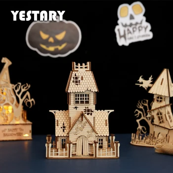 YESTARY 3D Drevené Puzzle Halloween Série Dom Montáž Hračky Pre Deti DIY 3D Puzzle Domu Model Hračky Pre Halloween Dary