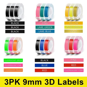 Labelwell 3ks 3D Razba PVC Nálepky Nahradiť pre Dymo 3D 9mm Razba Pásky Pre Dymo 12965 E-101 1610 Ručná Tlačiareň štítkov