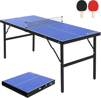 Ping Pong Stôl,Mid-Size Skladacia Tenis Tabuľky s Netto pre Vnútorné Vonkajšie,Modrá,60x26x27.5 Palca