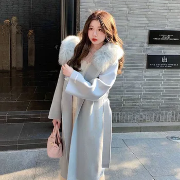 2023 Jeseň A V Zime Nový Kórejský Verzia Módny Štýl Všestranný Voľné Polovice Dĺžky Jemné Celebrity Vlnené Kabát Ženy