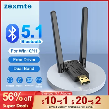 Zexmte 150M USB Adaptér Bluetooth Dongle Adaptador Dual Band Zadarmo Ovládač Bluetooth 5.1 Audio Vysielač Prijímač Pre Win 10/11