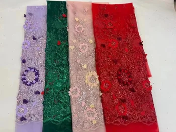 Ručné Afriky Sequin Čipky Tkaniny Vysokej Kvality Výšivky Nigérijský 3D Kvet Tylu Textílie, Čipky Pre Ženy francúzsky Oka Čipky