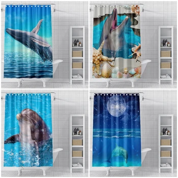3D Dolphin Vytlačené Sprchový Záves pre Kúpeľňa Decor Nepremokavé Tkaniny Polyester Vaňa Záves S Plastovými Háčikmi