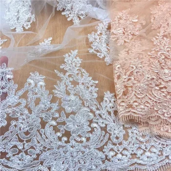 SU vyššiu kvalitu čipky textílie svadobné šaty textílie, čipky s flitrami 130 cm šírka čipky textílie predať do 5 metrov