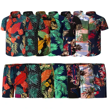Cody Lundin Letné Beach Sady Havajské Kvet Vrcholy Mužov Retro Trend Príležitostné Voľné Štýl-Krátke rukáv Tričko+krátke Nohavice Streetwear