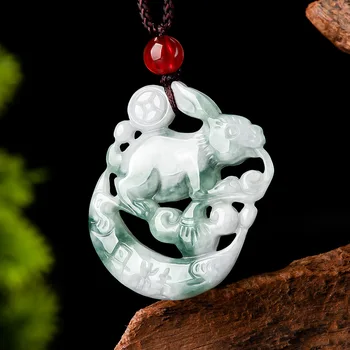 Mai Chuang/Jade Plávajúce Kvety Zverokruhu Mesiac-sledovanie Králik Emerald Náhrdelník s Príveskom, Muži A Ženy Móda Jemné Šperky Dary