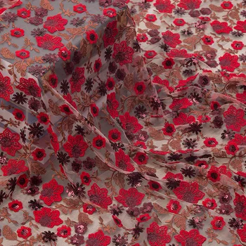 vysoký stupeň redflower oka výšivky, čipky textílie Svadobné Šaty Tylu Sukne Materiál tkaniny pre patchwork kumas telas por metrách