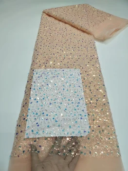 5 Metrov Luxusné Afriky Flitrami Čipky Textílie 2023 Kvalitné francúzske Nigérijský pearl Čipky Tkaniny Pre Šitie Šaty Svadobné Party