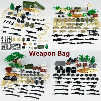 Vojenská Zbraň Pack Taška Tmavé Machine Gun Mega Model Stavebné Bloky Hračka Nastaviť Veľa Mini Akčné Figúrky Assemable Tehly urob si sám
